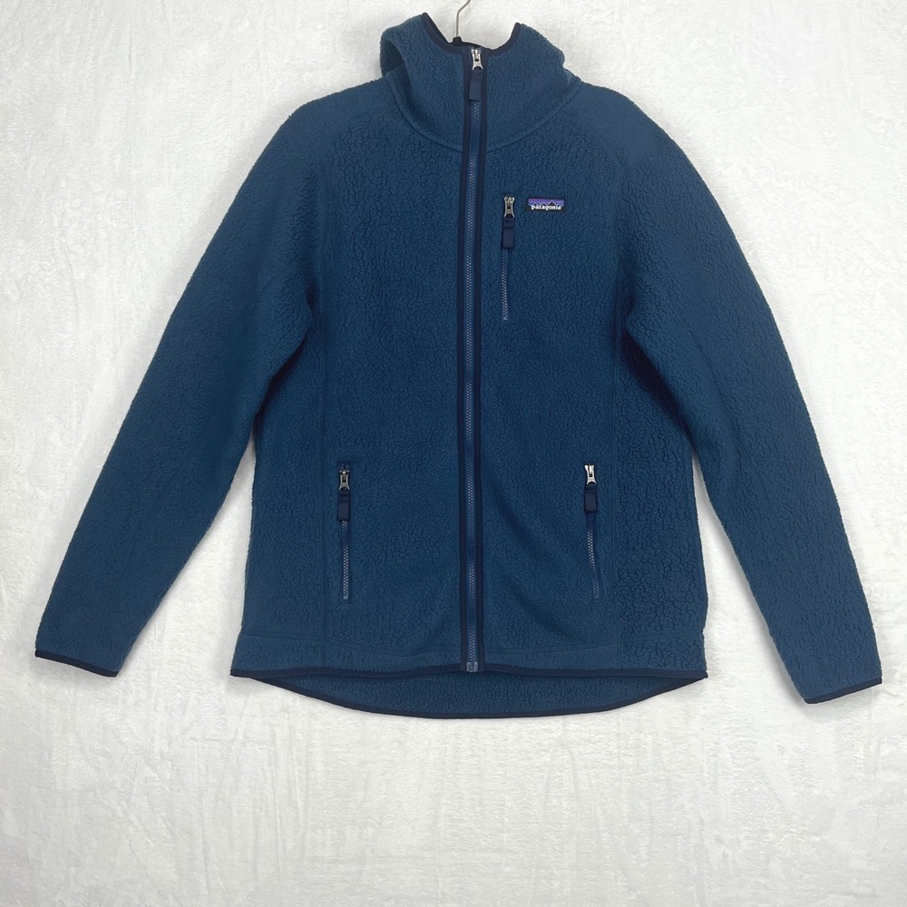 Patagonia Retro Pile Fleece Hoody Jacket Women's‎ XL Blue Full Zip Style 22805